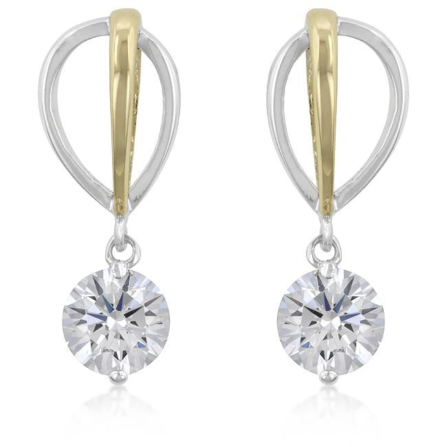 Two-tone Finish Cubic Zirconia Drop Earrings