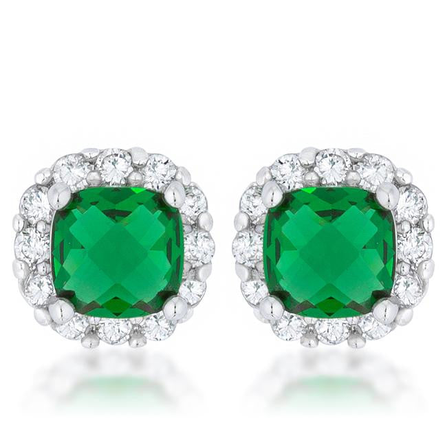 Liz 2ct Emerald Cz Rhodium Classic Cushion Stud Earrings