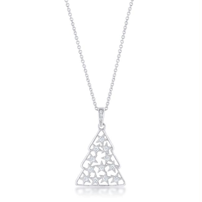 .2 ct CZ Rhodium Christmas Tree Pave Holiday Pendant