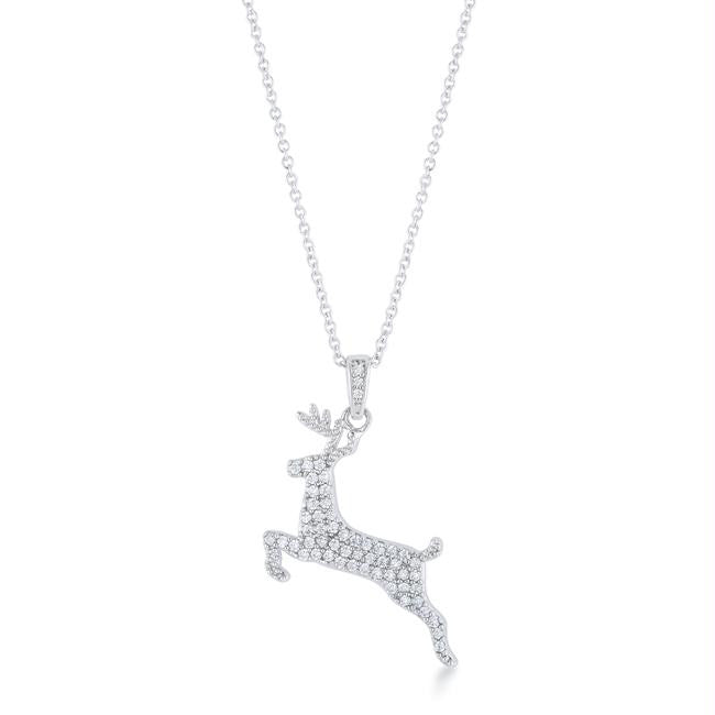 .35 ct CZ Rhodium Reindeer Pave Holiday Pendant