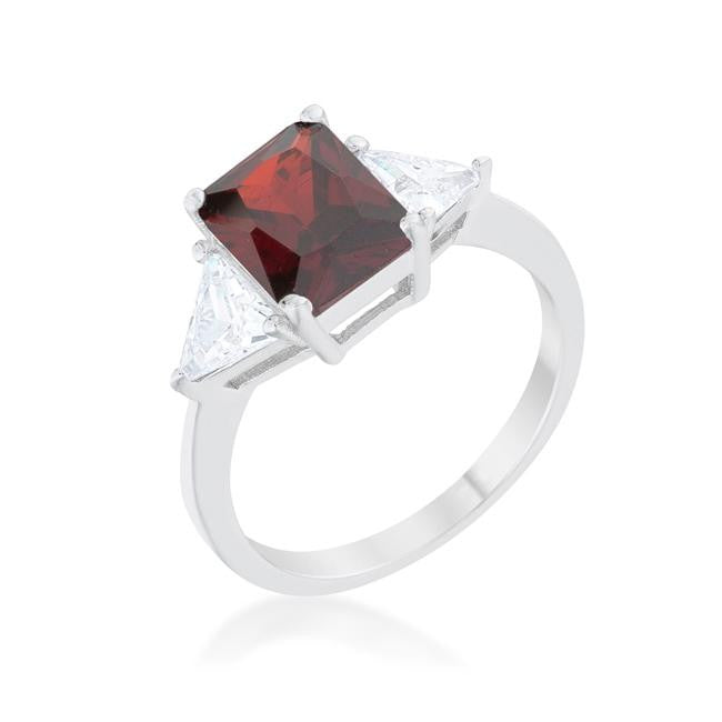 Classic Garnet White Gold Rhodium Engagement Ring