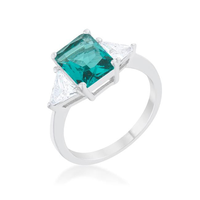 Classic Aqua White Gold Rhodium Engagement Ring