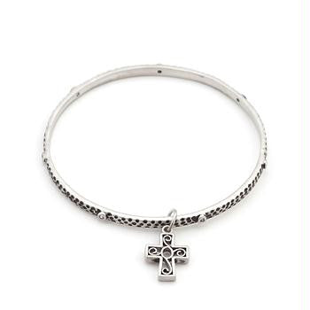 Solitaire Cross Charm Bangle
