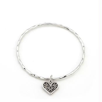 Solitaire Filigree Heart Charm Bracelet