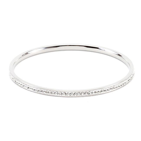 Simple Silvertone Finish Crystal Bangle