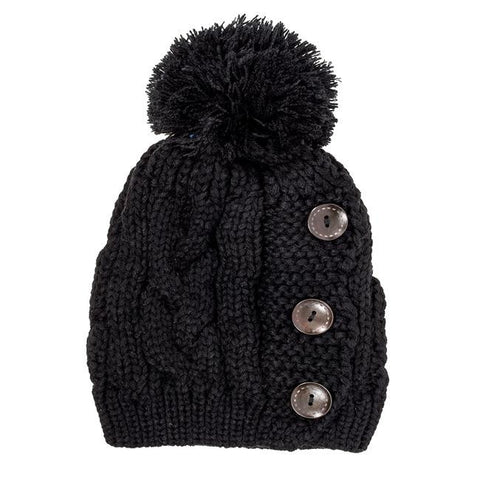 Black Paula Knitted Pom Beanie