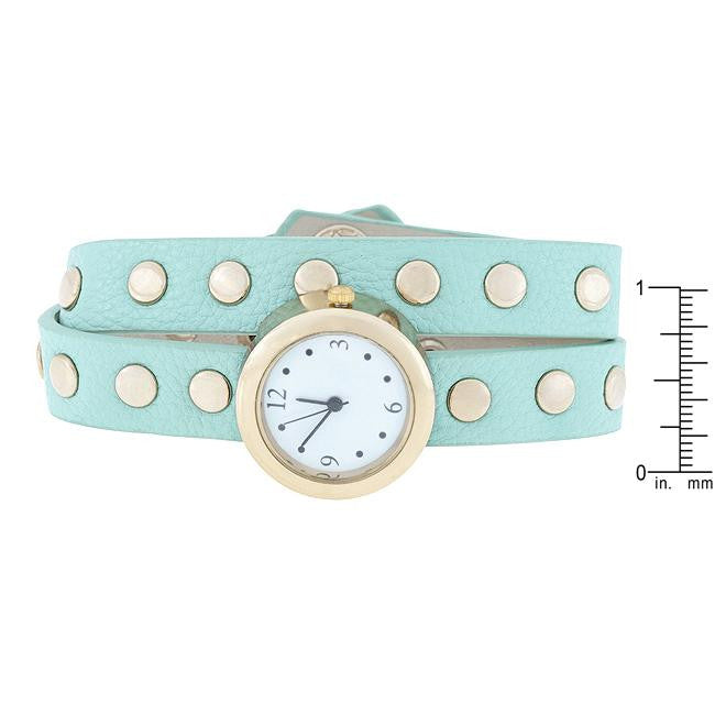 Mint Round Studded Wrap Watch