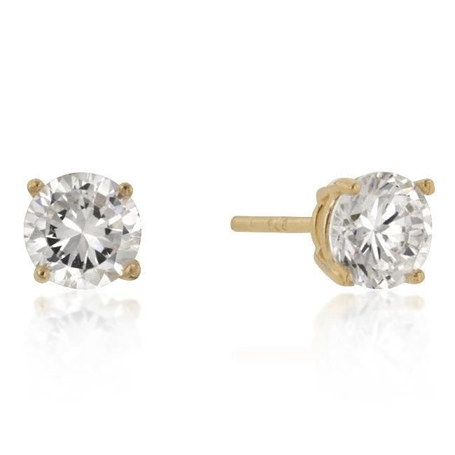 6mm New Sterling Round Cut Cubic Zirconia Studs Gold