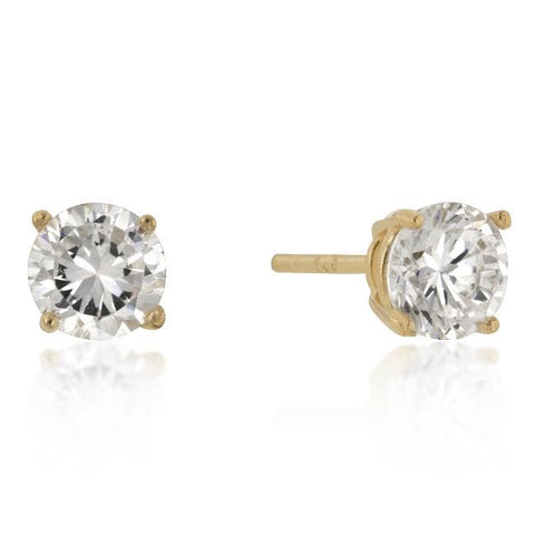 6mm New Sterling Round Cut Cubic Zirconia Studs Gold