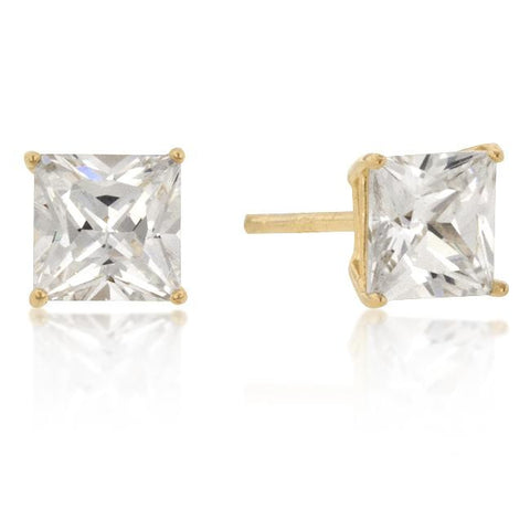 6mm New Sterling Princess Cut Cubic Zirconia Studs Gold