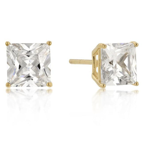 7mm New Sterling Round Cut Cubic Zirconia Studs Gold