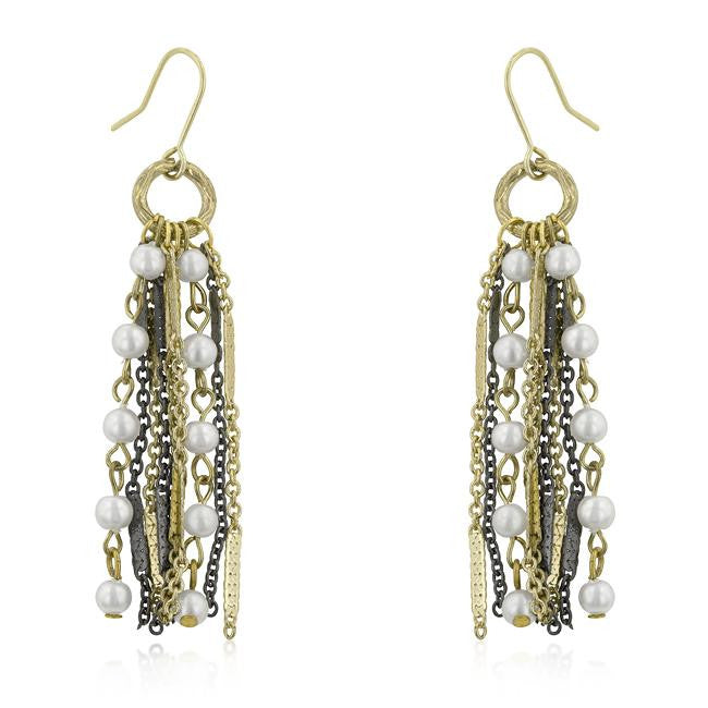 Two-tone Finish Pearl Dangle Earrings