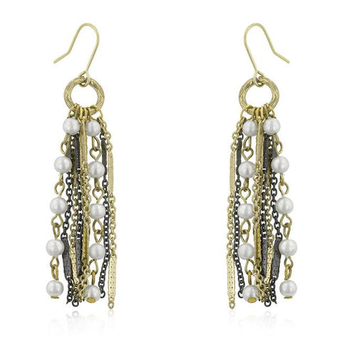 Two-tone Finish Pearl Dangle Earrings