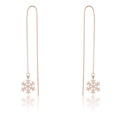 Noelle Rose Gold Stainless Steel Snowflake Threaded Drop Earrings