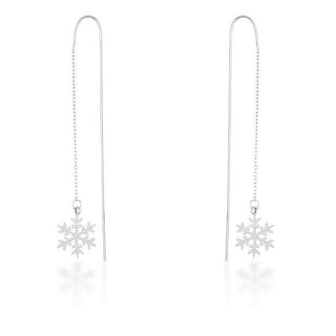 Noelle White Gold Rhodium Stainless Steel Snowflake Threaded Drop Earrings