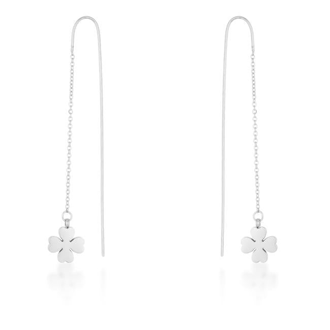 Patricia White Gold Rhodium Stainless Steel Clover Threaded Drop Earrings