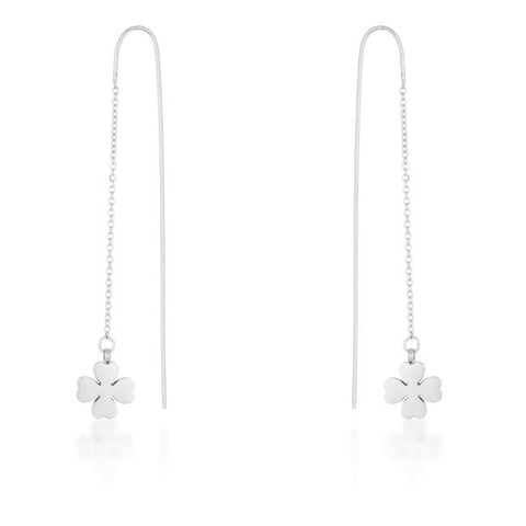 Patricia Rhodium Stainless Steel Clover Threaded Drop Earrings