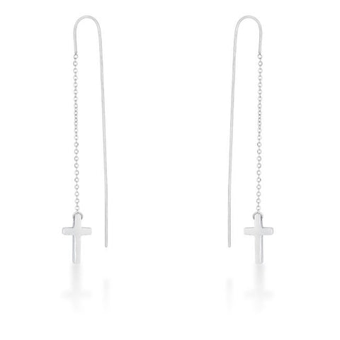 Marylou White Gold Rhodium Stainless Steel Cross Threaded Drop Earrings