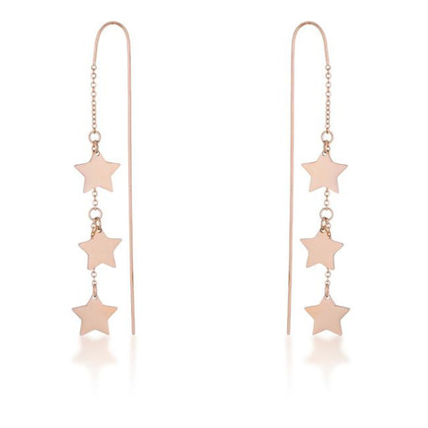 Reina Rose Gold Stainless Steel Delicate Star Threaded Drop Earrings