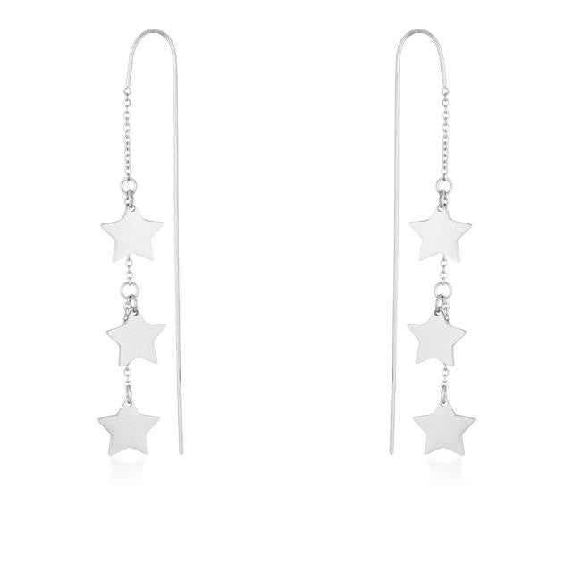Reina White Gold Rhodium Stainless Steel Delicate Star Threaded Drop Earrings