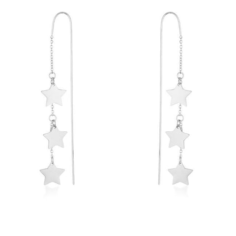 Reina White Gold Rhodium Stainless Steel Delicate Star Threaded Drop Earrings