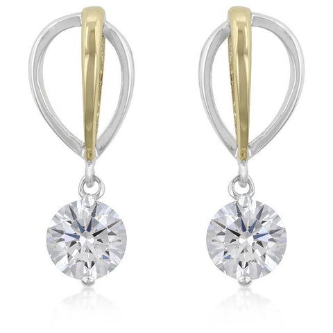 Two-tone Finish Cubic Zirconia Drop Earrings