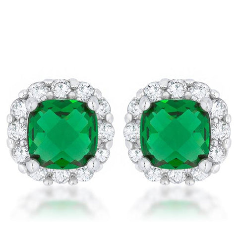 Liz 2ct Emerald CZ White Gold Rhodium Classic Cushion Stud Earrings