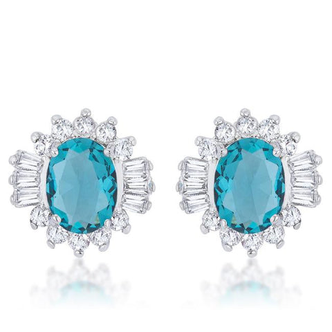 Chrisalee 3.3ct Aqua CZ White Gold Rhodium Classic Stud Earrings