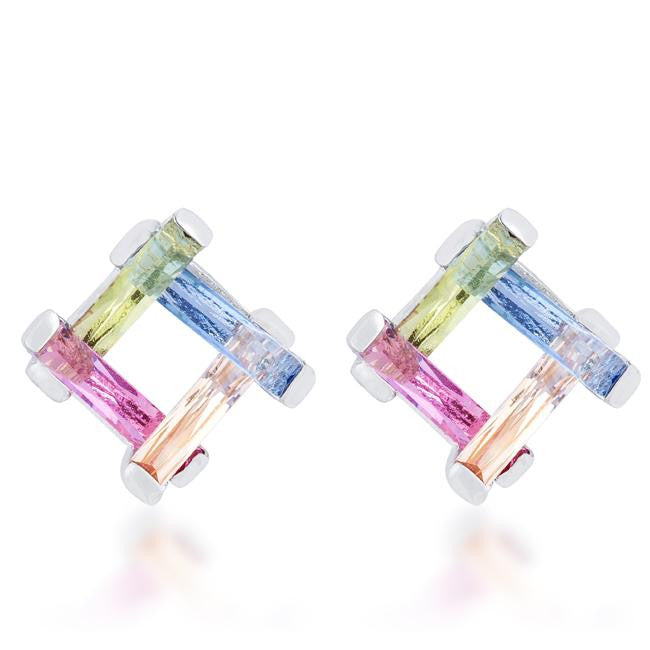 Myra 10ct Multicolor Cz Rhodium Stud Earrings