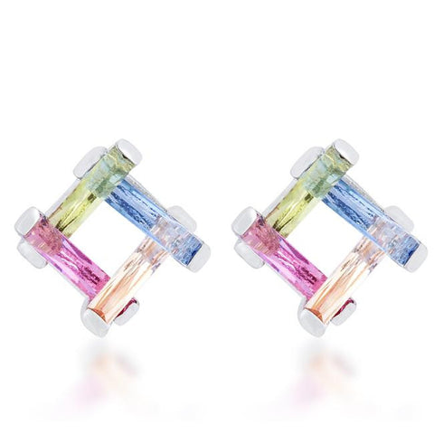 Myra 10ct Multicolor CZ Rhodium Stud Earrings