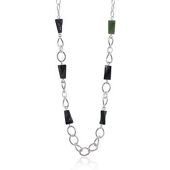 Silver Chain and Black Bead Necklace