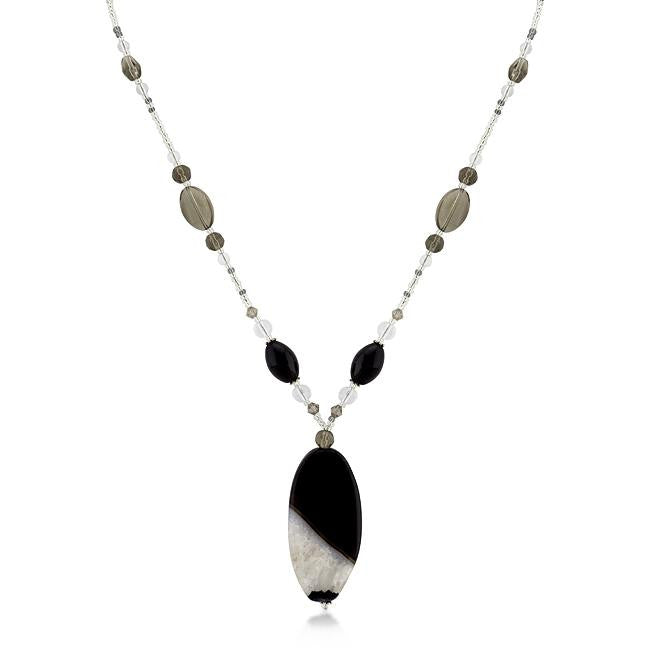 Simulated Smokey Crystal And Quartz Medallion Necklace