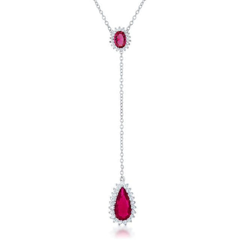 Lara 5.8ct Ruby Cz Rhodium Classic Drop Lariat Necklace