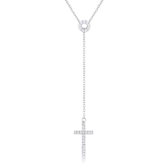 Miranda 0.3ct Cz Rhodium Classic Lariat Cross Necklace