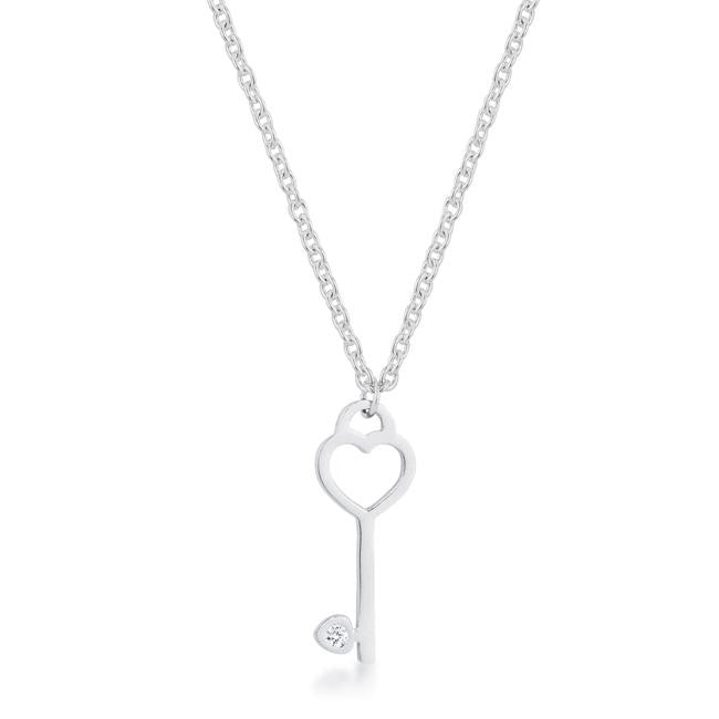 Kina 0.015ct Cz Rhodium Stainless Steel Key Drop Necklace