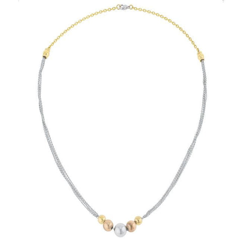 Bella Tri-tone Stainless Steel Layered Ball Statement Necklace