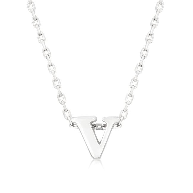 Silvertone Finish Initial V Pendant