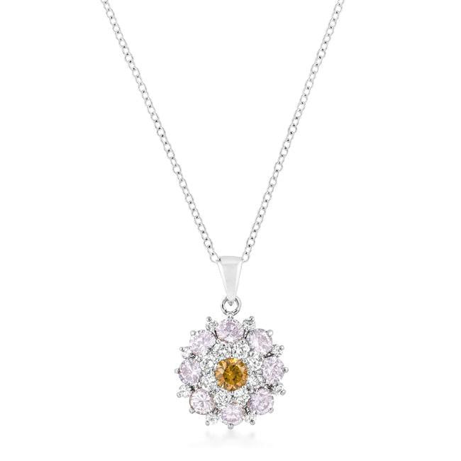 Silvertone Cubic Zirconia Cluster Circle Pendant