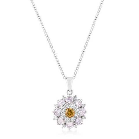 Silvertone Cubic Zirconia Cluster Circle Pendant
