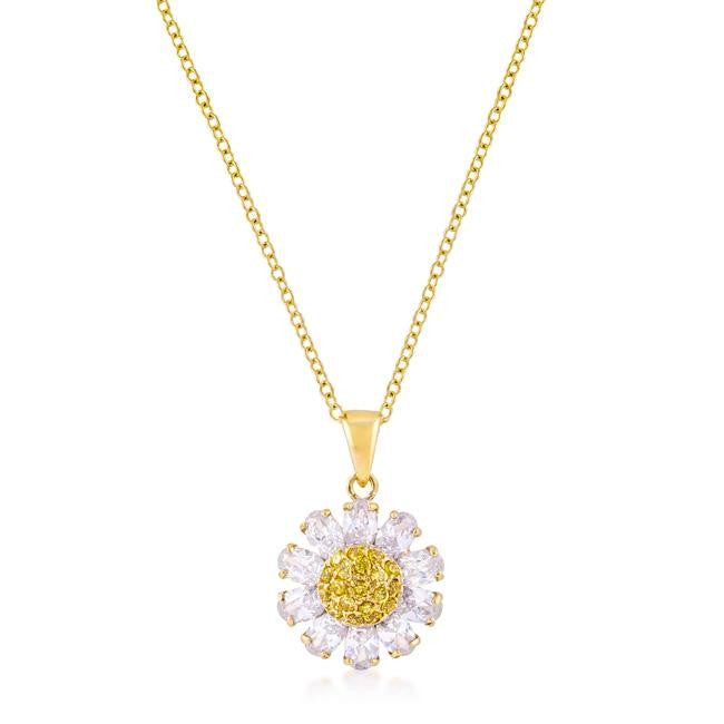 Goldtone Purple And Yellow Cubic Zirconia Floral Pendant