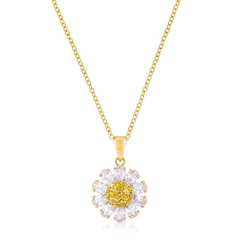 Goldtone Purple And Yellow Cubic Zirconia Floral Pendant