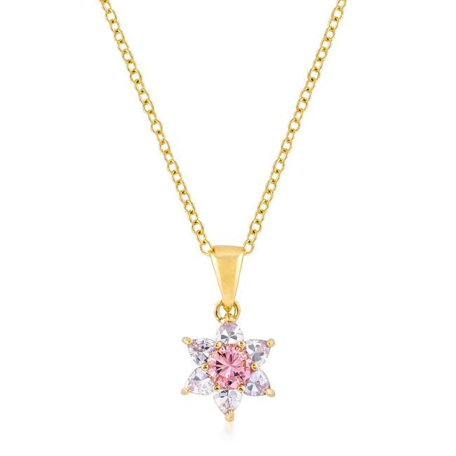 Goldtone Pink Cubic Zirconia Starburst Pendant