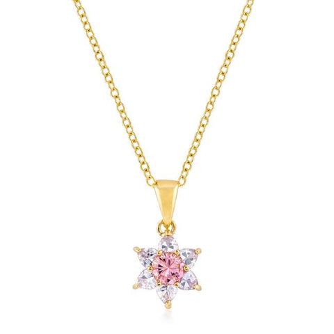 Goldtone Pink Cubic Zirconia Starburst Pendant