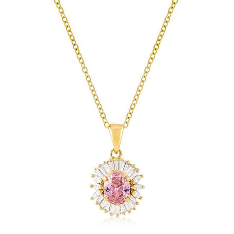 Goldtone Pink Cz Oval Halo Pendant