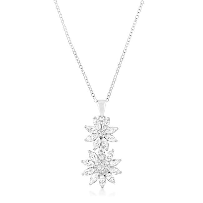 Silvertone Dual Floral Pendant
