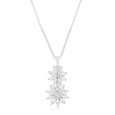 Silvertone Dual Floral Pendant