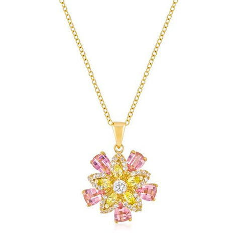 Goldtone Multi-Floral Pendant