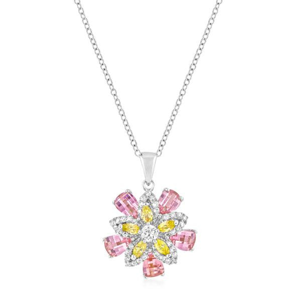 Silvertone Multi-Floral Pendant