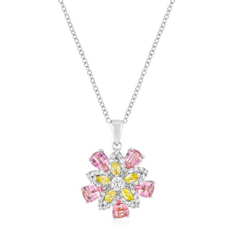 Silvertone Multi-Floral Pendant