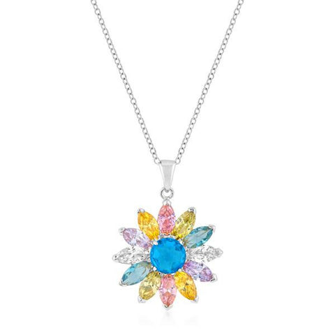 Silvertone Colorful Flower Pendant